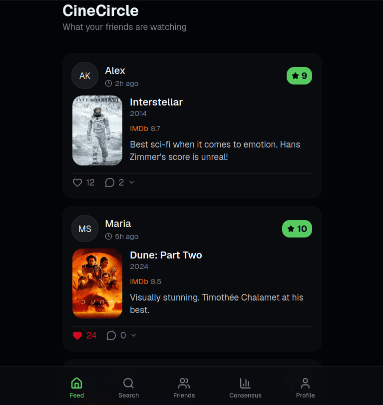 Wotch home screen inside Telegram mini app with social watch activity